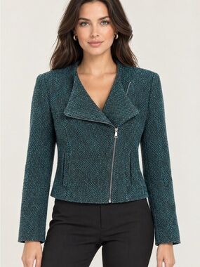 Banana Republic Women's Dark Teal Textured Zip Blazer size 8